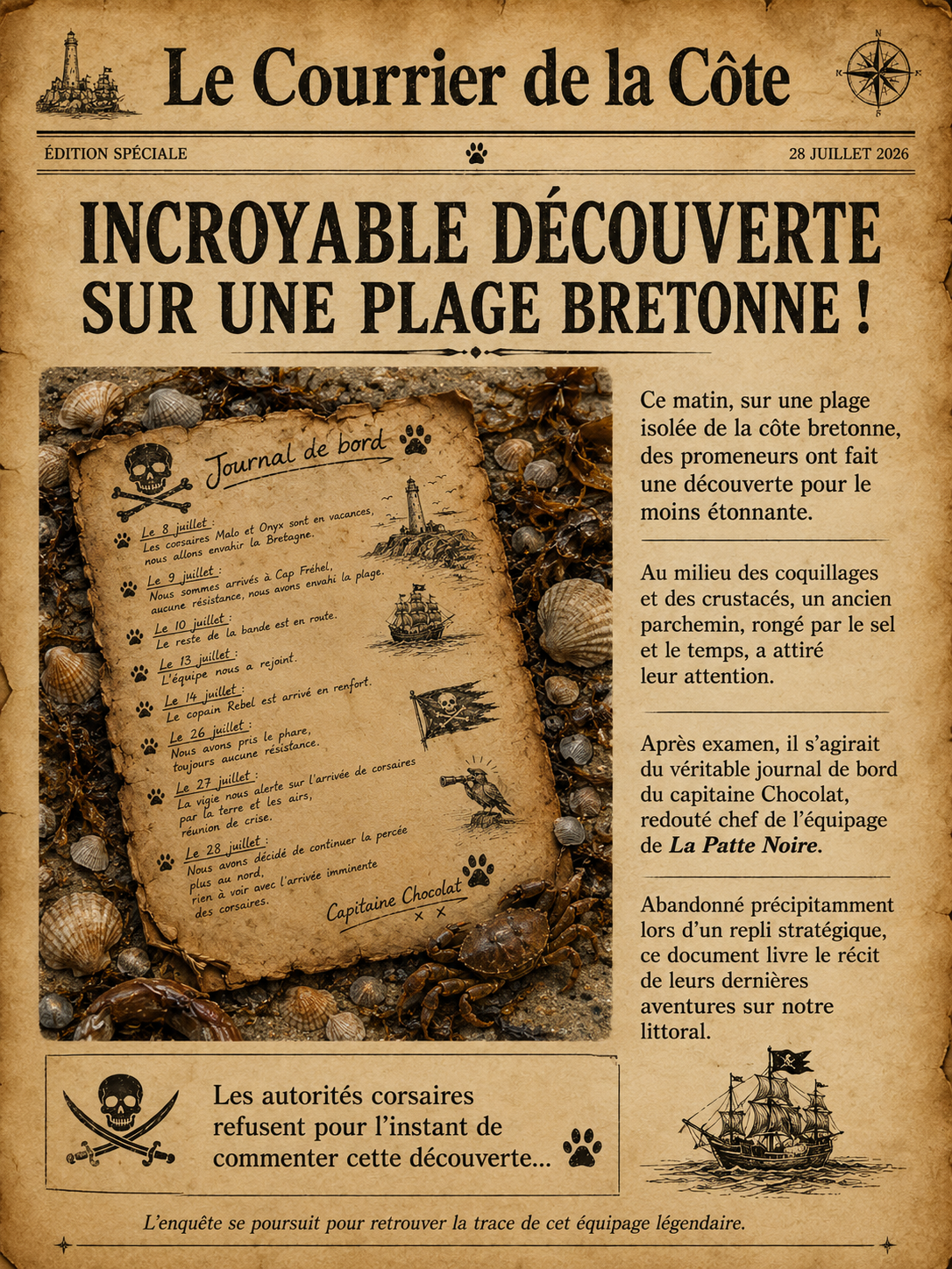 Article du Courrier de la Côte sur la découverte du journal de bord