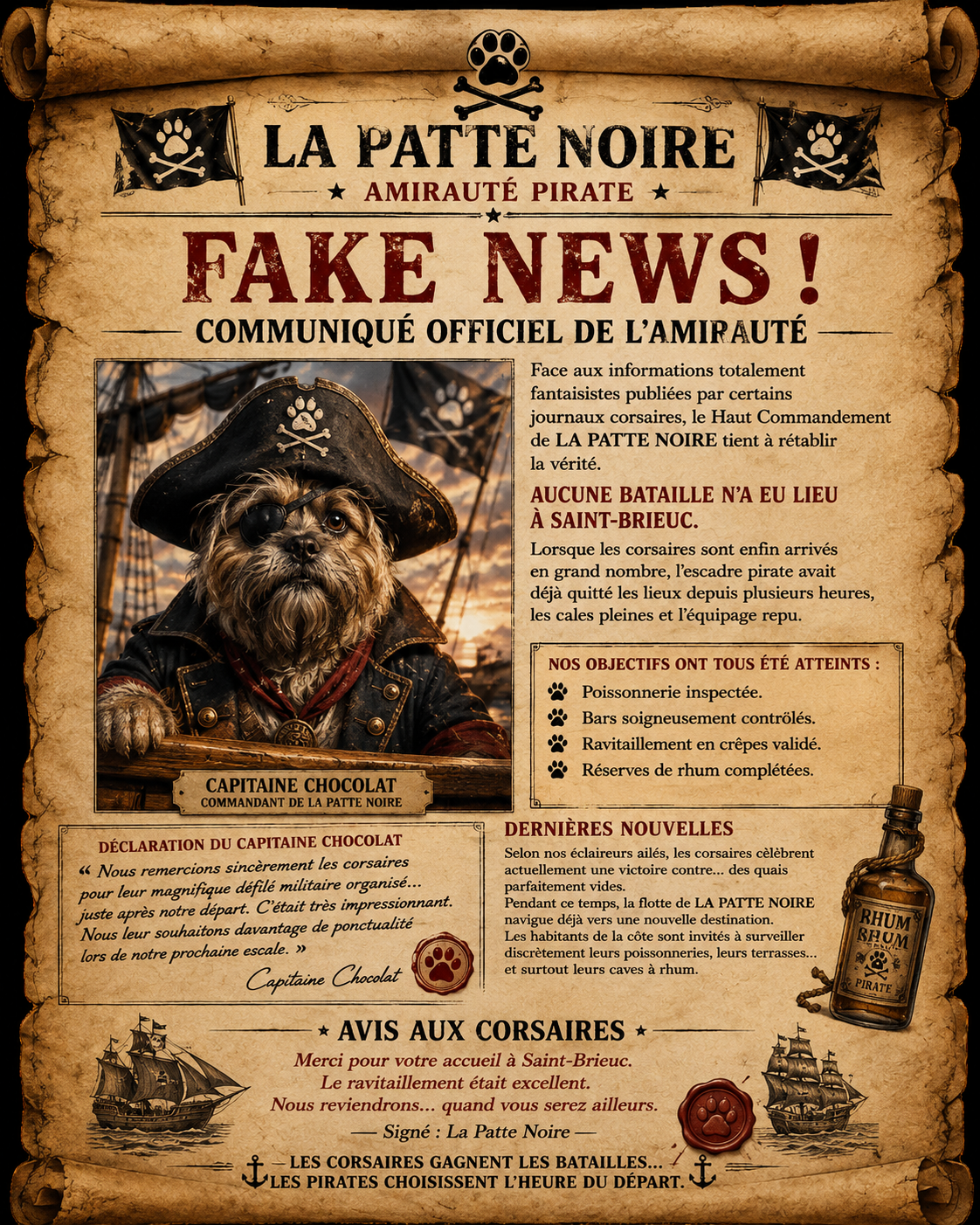 Communiqué officiel de La Patte Noire en réponse aux Corsaires